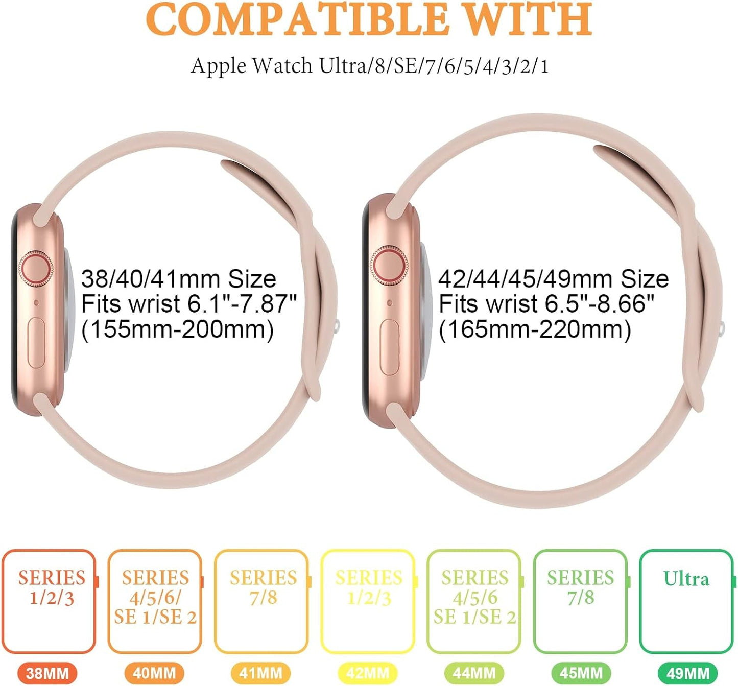 6 Pack Silicone Bands Compatible with Apple Watch Band 38Mm 40Mm 41Mm 42Mm 44Mm 45Mm 49Mm, Soft Sport Waterproof Strap Replacement Wristband for Iwatch Ultra Series 9 8 SE 7 6 5 4 3 2 1 Women Men