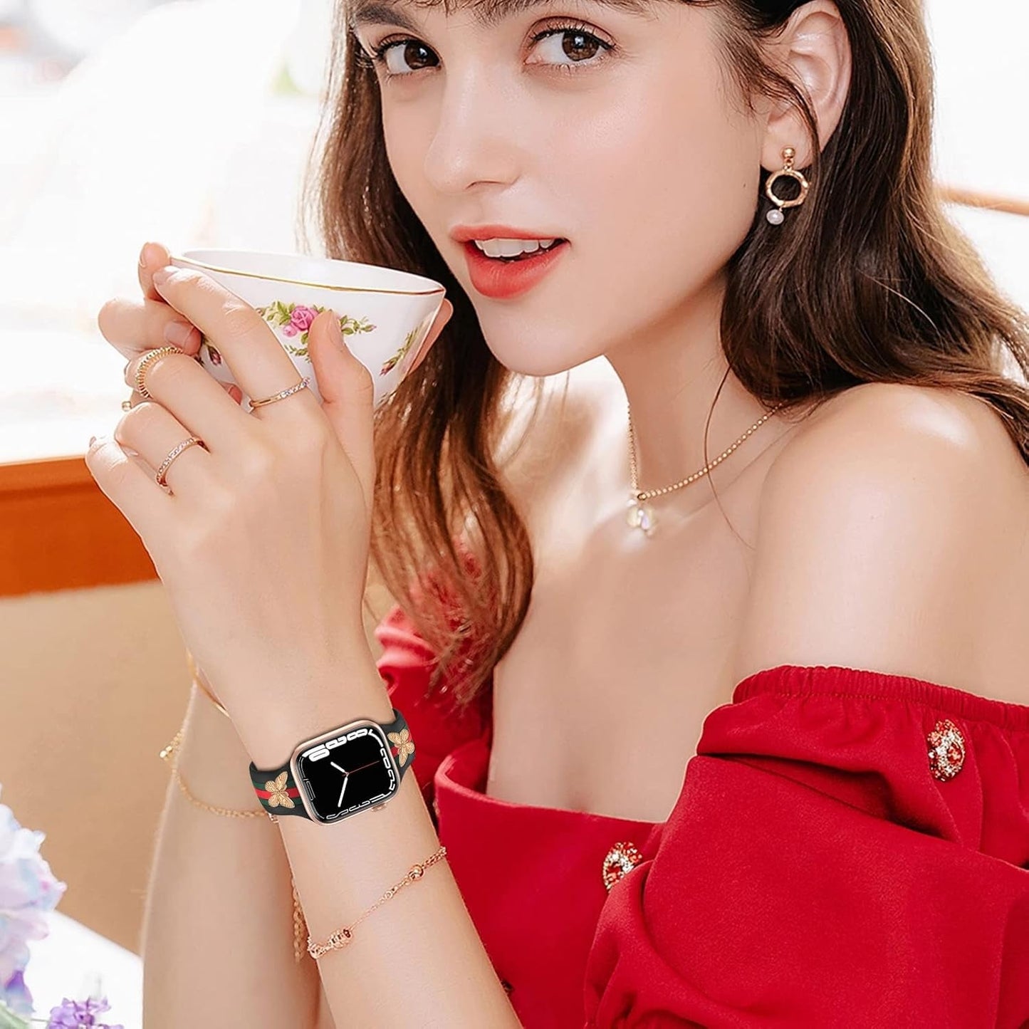 Designer Band with Charms Decor Compatible with Apple Watch Band 38Mm 40Mm 41Mm Women Men, Stylish Silicone Sport Wristbands for Iwatch Series 8 7 6 5 4 3 2 1 SE Ultra