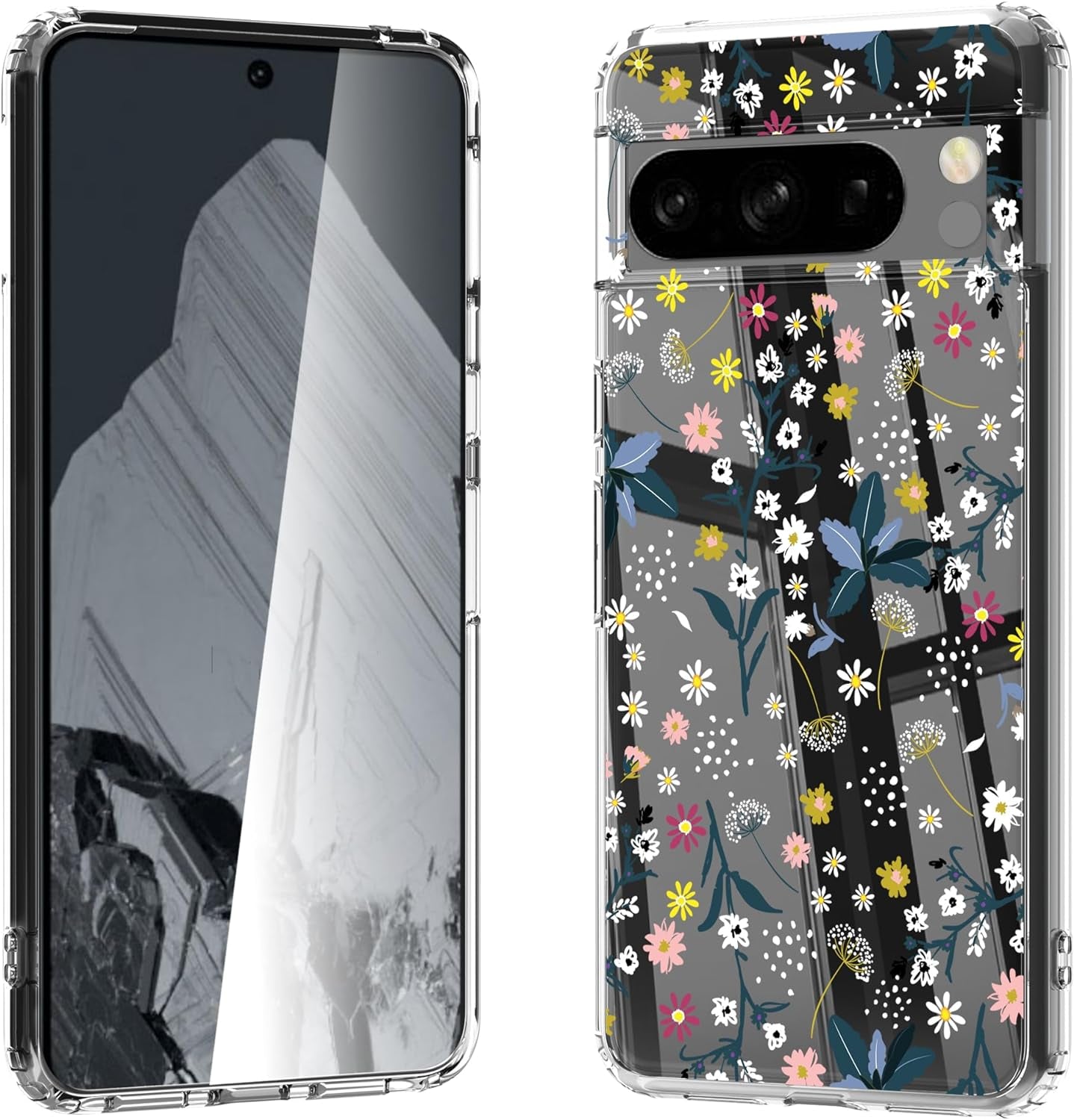 For Google Pixel 8 Clear Case with 3D Flower Printing Design, TPU+PC Slim Shock-Proof Protective Floral Cover for Women Girls, 6.2“ (Pic 5)  YIKECASE B-10 Google Pixel 8 Pro 