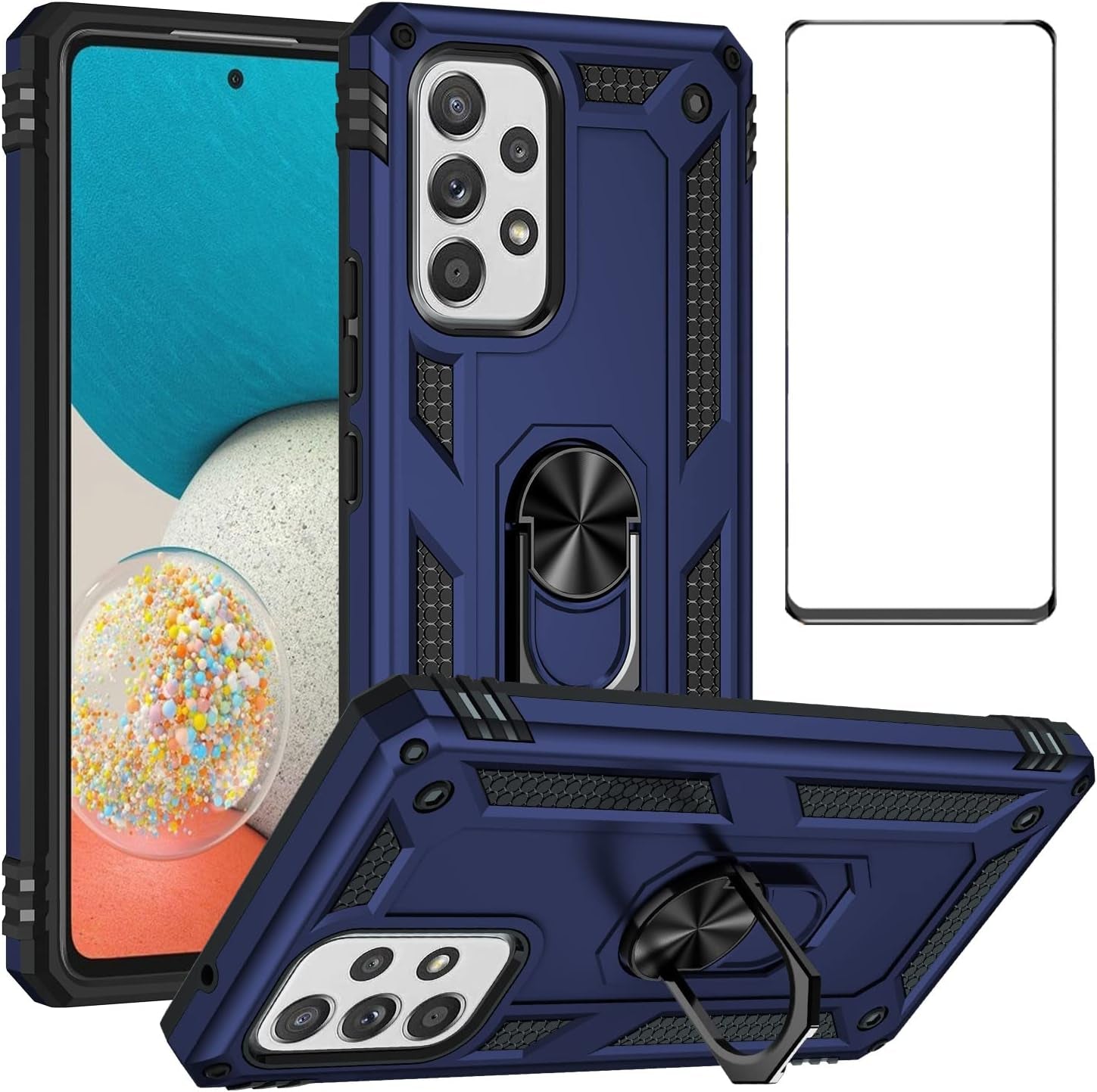 For Samsung A53 5G Case with Screen Protector,Galaxy A53 5G Phone Case,360 Degree Rotation Ring Kickstand Military-Grade Shockproof with Magnetic Car Mount Cover for Samsung Galaxy A53 5G (Red)