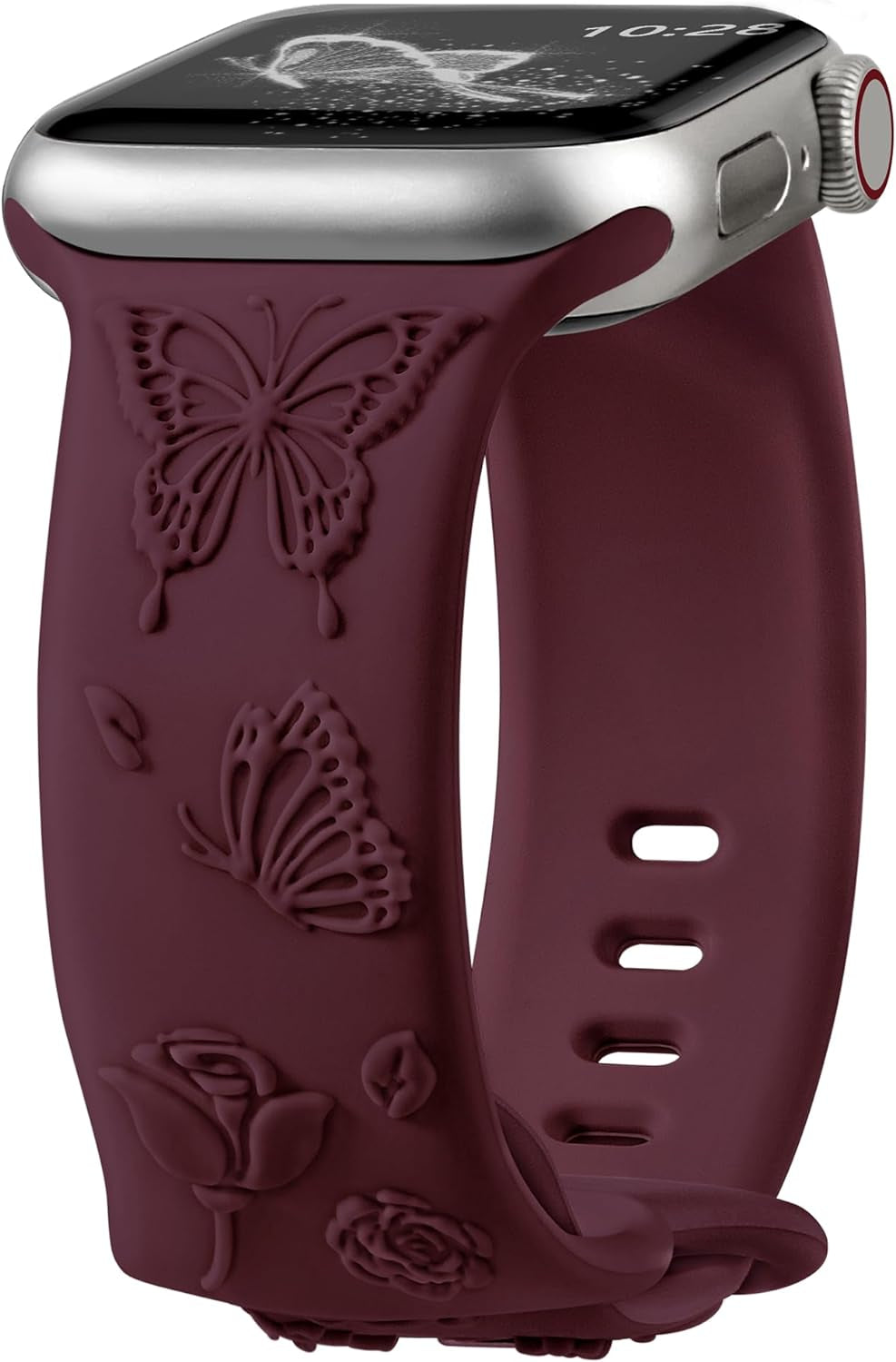 Floral Butterfly Engraved Band Compatible with Apple Watch Bands for Women 40Mm 41Mm 38Mm, Soft Silicone Sport Iwatch Bands for Apple Watch Series 9 Band SE Series 8 7 6 5 4 3 2 1-White