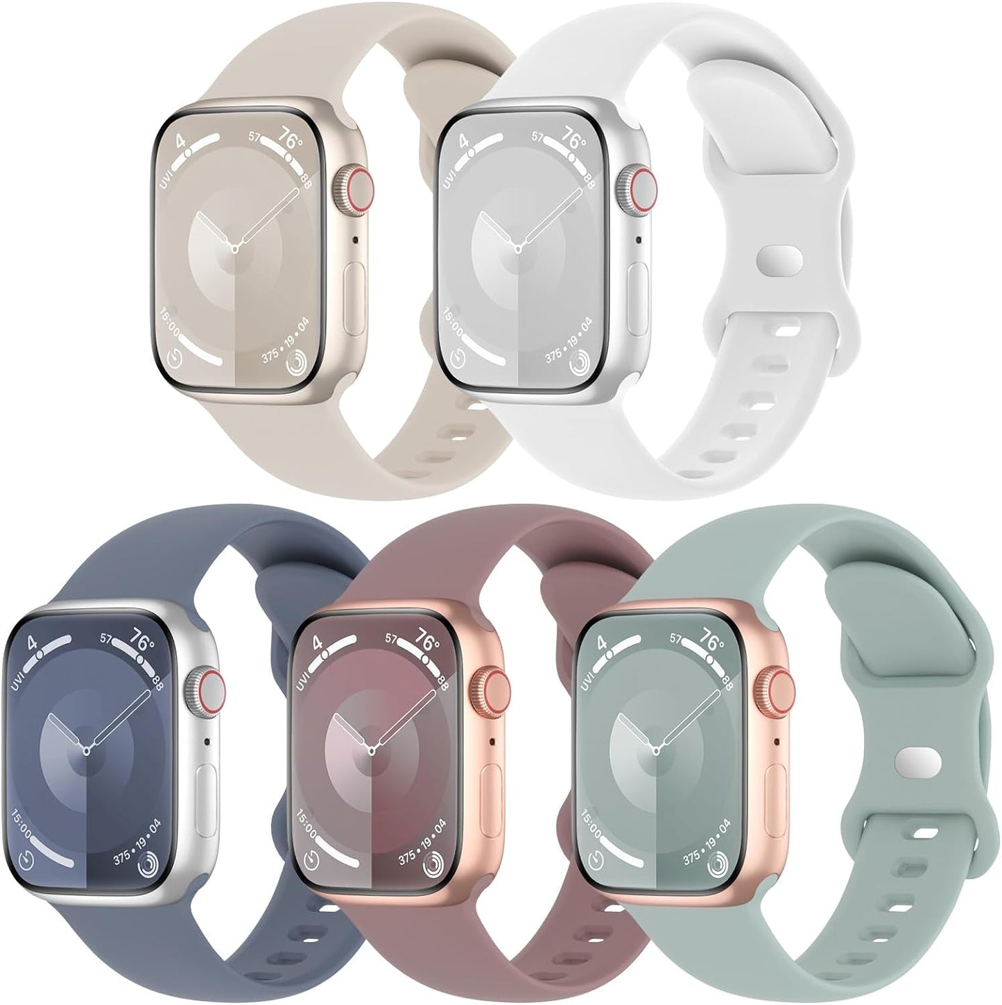 5 Pack Sport Silicone Bands Compatible with Apple Watch Band 38Mm 40Mm 41Mm 42Mm 44Mm 45Mm 49Mm, Soft Waterproof Strap Wristbands for Iwatch Ultra/2 Series 9/8/SE/7/6/5/4/3/2/1 Women Men