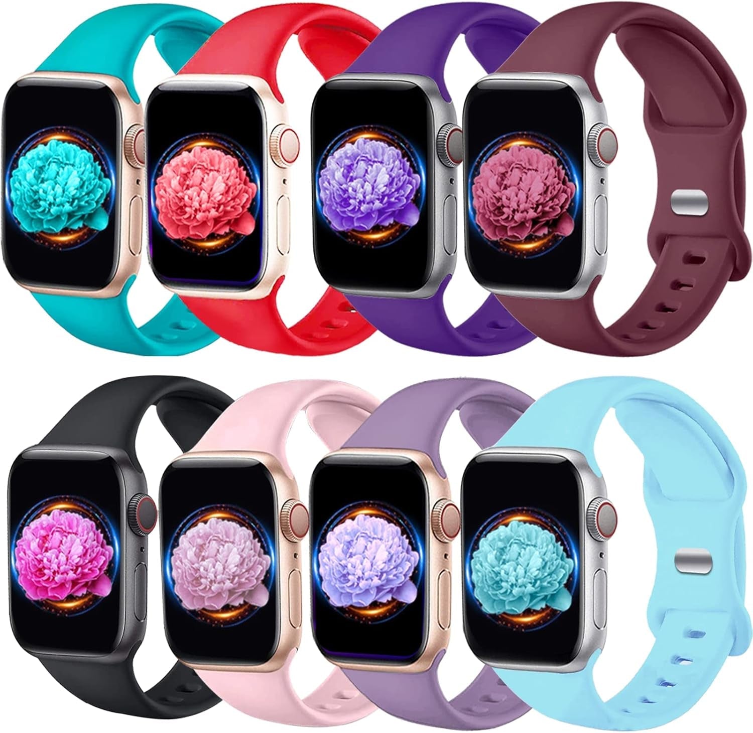 Brigtlaiff 8 Pack Bands Compatible with Apple Watch Band 38Mm 40Mm 41Mm 42Mm 44Mm 45Mm 49Mm for Women Men, Breathable Soft Silicone Sport Strap for Iwatch Series Ultra 9 8 7 6 5 4 3 2 1 SE