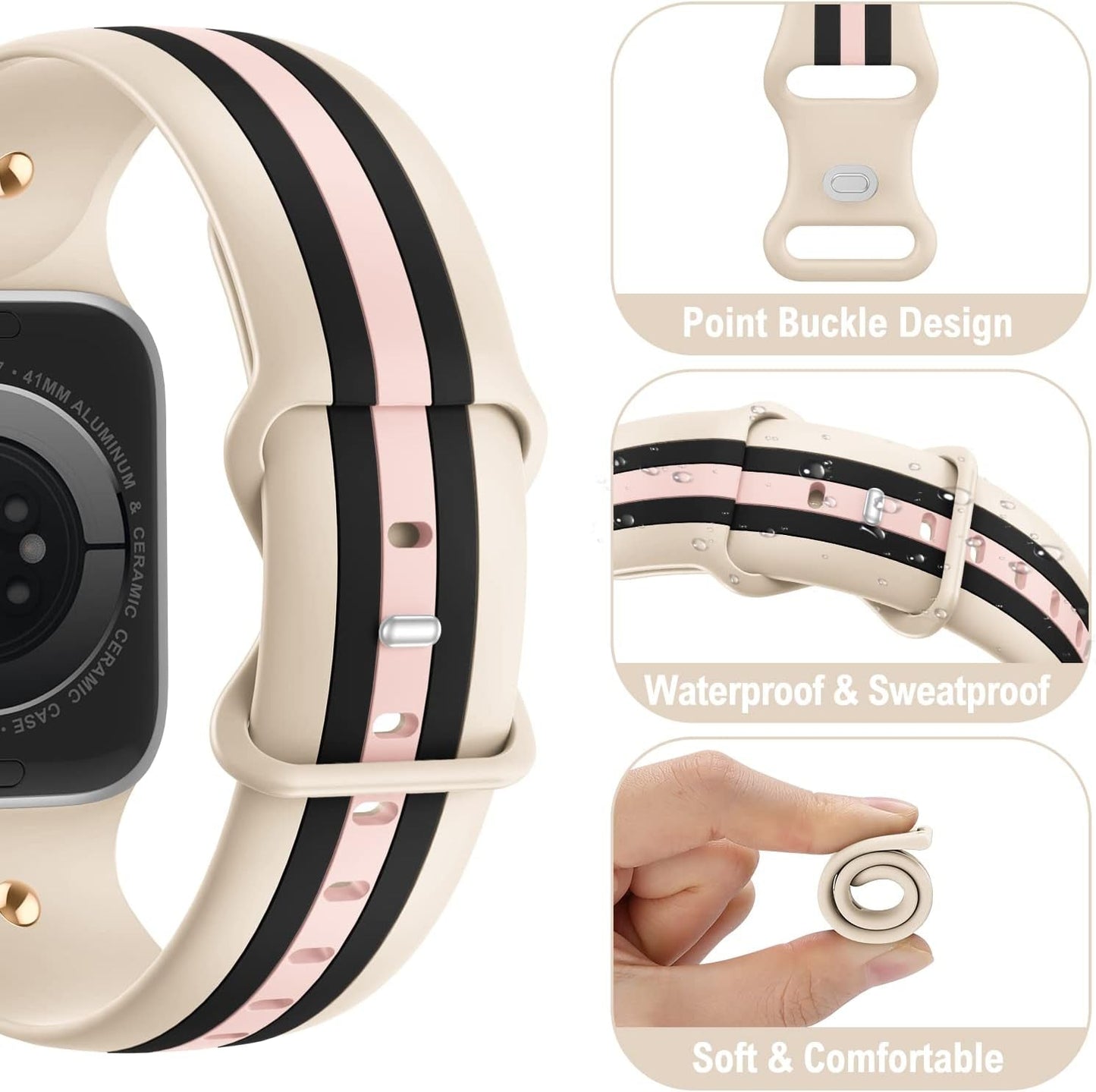 Designer Band with Charms Decor Compatible with Apple Watch Band 38Mm 40Mm 41Mm Women Men, Stylish Silicone Sport Wristbands for Iwatch Series 8 7 6 5 4 3 2 1 SE Ultra
