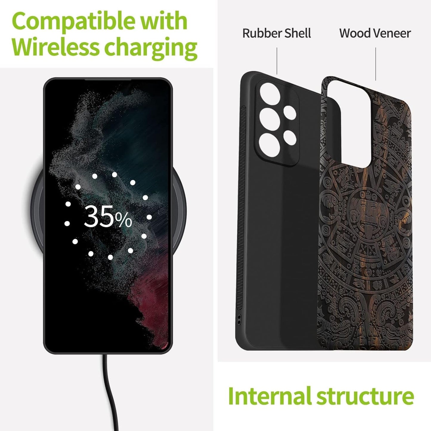 Carveit Wood Case for Samsung Galaxy A53 5G Case [Natural Wood & Black Soft TPU] Shockproof Protective Cover Unique Wooden Case Compatible with Galaxy A53 5G Case (Mayan Symbols Calendar-Blackwood)