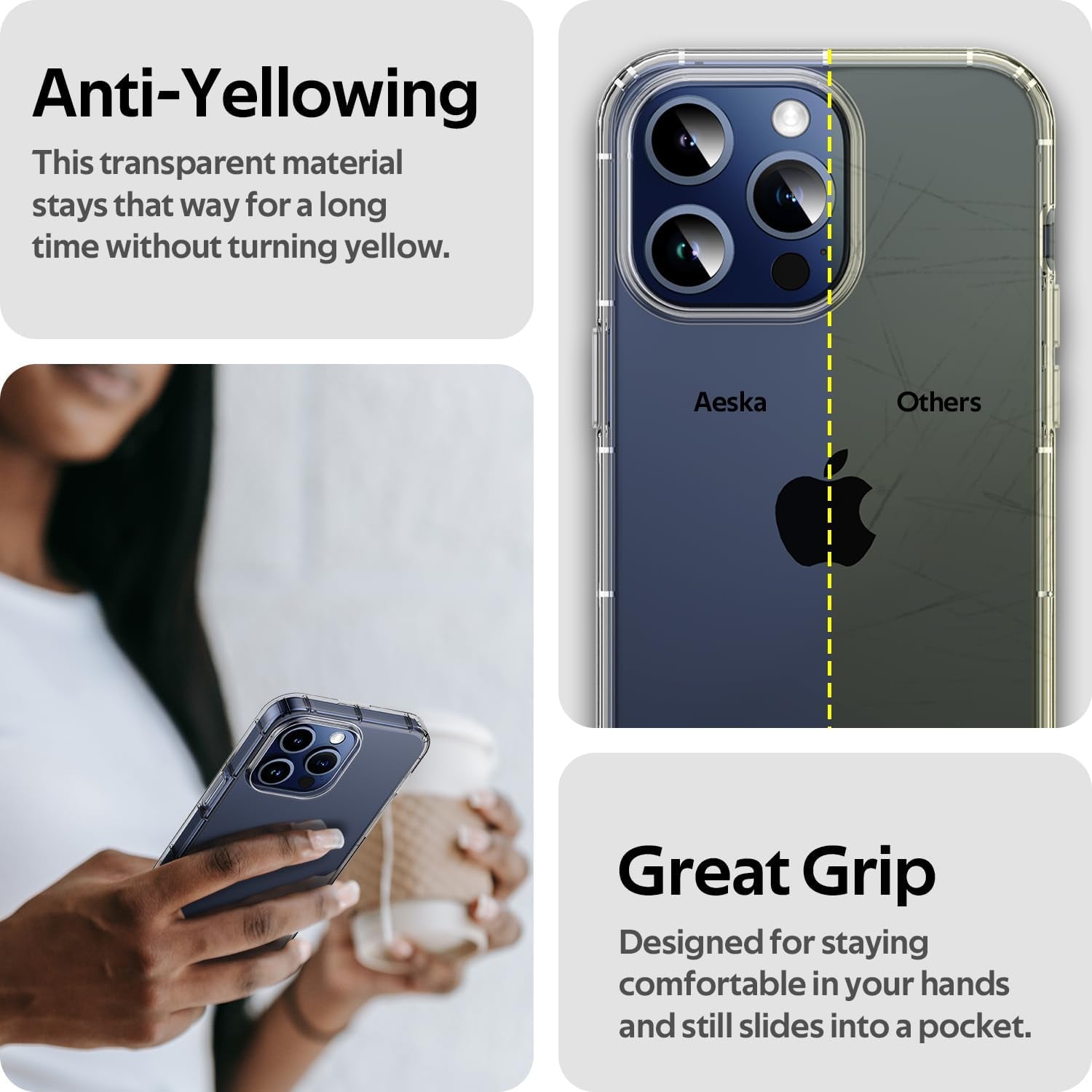 Aeska Clear Case for Iphone 15 Pro Ultra [Slim Thin] Flexible Scratch Resistant Transparent TPU Shockproof Gel Rubber Soft Silicone Protective Phone Case Cover for Iphone 15 Pro 6.1'' (Clear)  Aeska   