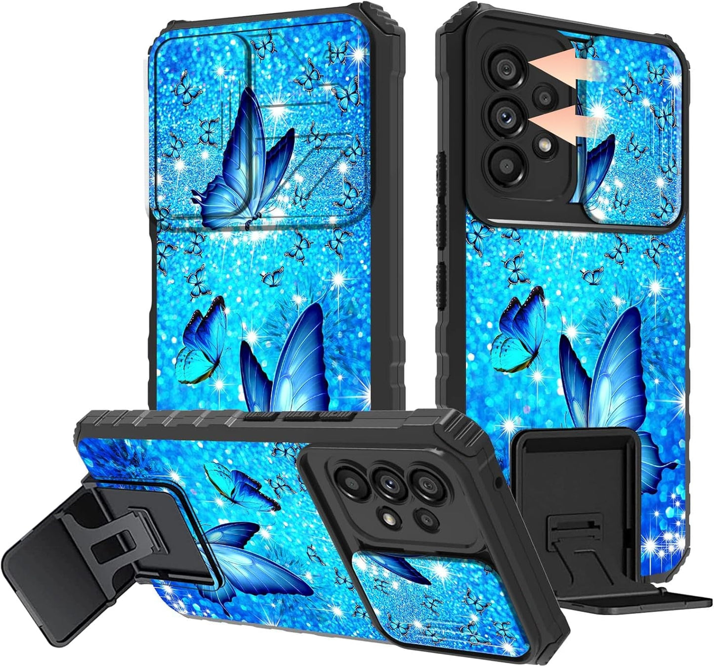 Galaxy A53 5G Phone Case with Slide Camera Cover Built-In Stand Kickstand Dual Layer Hybrid Shockproof Protective Case for Samsung Galaxy A53 5G, Retro Audio Cassette