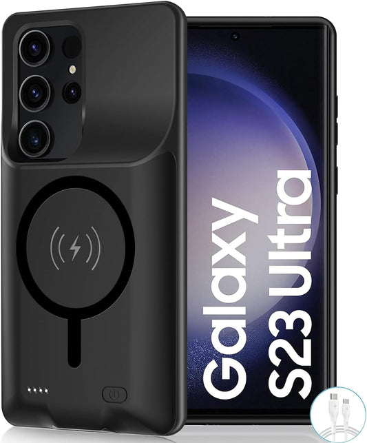 Battery Case for Galaxy S22 Ultra/S23 Ultra,[12000Mah]Large Capacity Slim Portable Protective Fast Charging Case Backup Power Bank Battery Case Compatible with Samsung Galaxy S22 Ultra/S23 Ultra-Black