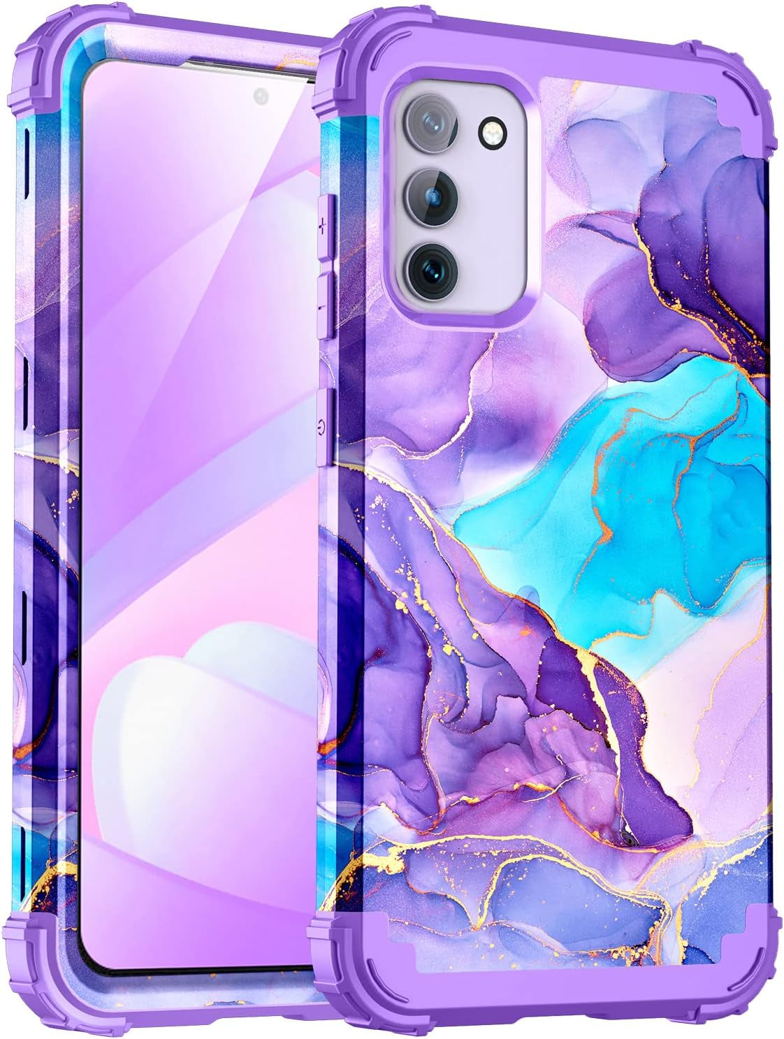 For Galacy S20 FE 5G Case,Marble Design Three Layer Heavy Duty Shockproof Protection Hard Plastic Bumper Soft Silicone Rubber Drop Protective Cover Case for Galaxy S20 FE 6.5 Inch,(Blue)