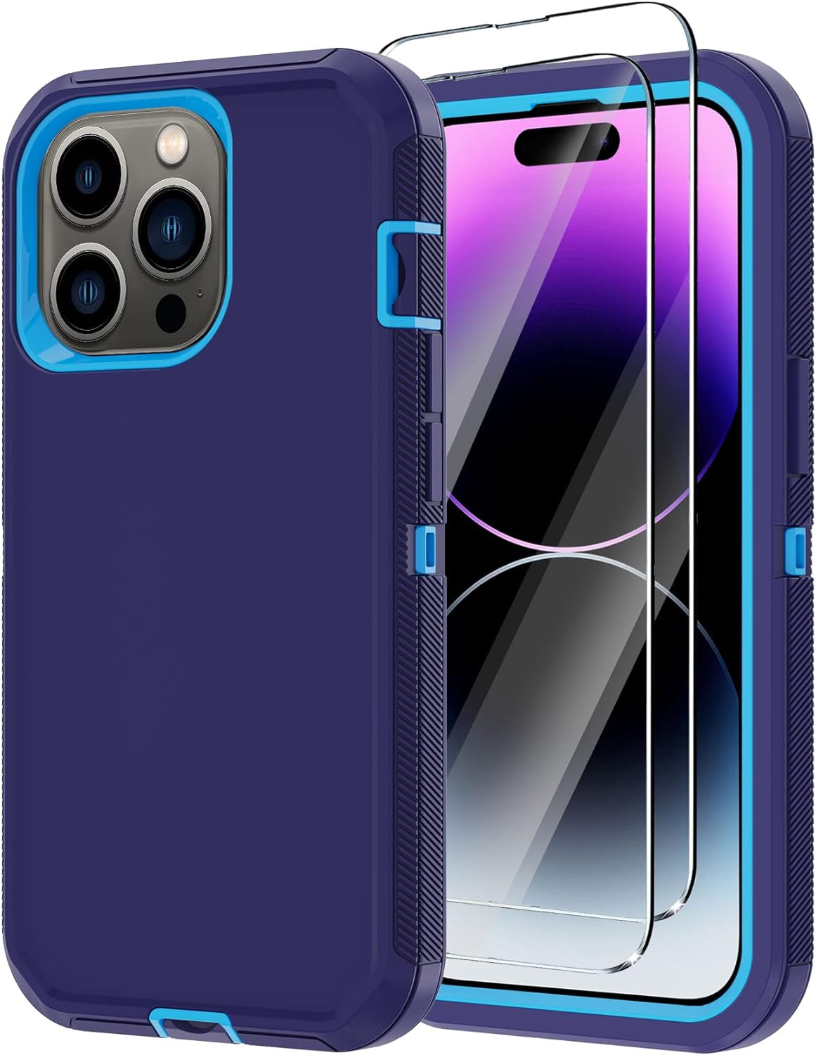 Annymall for Iphone 14 Pro Case with 2 Screen Protector, Heavy Duty Drop Protection Shockproof Full Body 3-Layer Military Rugged Durable Protective Cover for Apple Iphone 14 Pro 6.1" (Blue/Dark)  Annymall Blue/Dark  