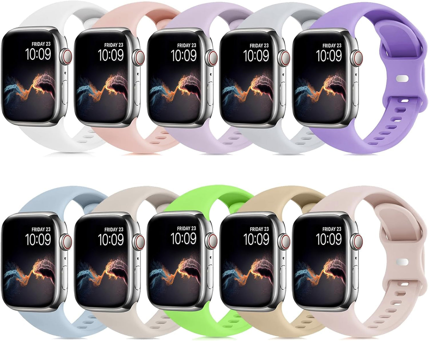 Andrea 10 Pack Sport Bands Compatible with Apple Watch Series 9 8 7 6 5 4 3 2 1 SE Ultra, 38Mm 40Mm 41Mm 42Mm 44Mm 45Mm 49Mm Iwatch Bands for Women Men, Soft Strap Waterproof Silicone Wristbands