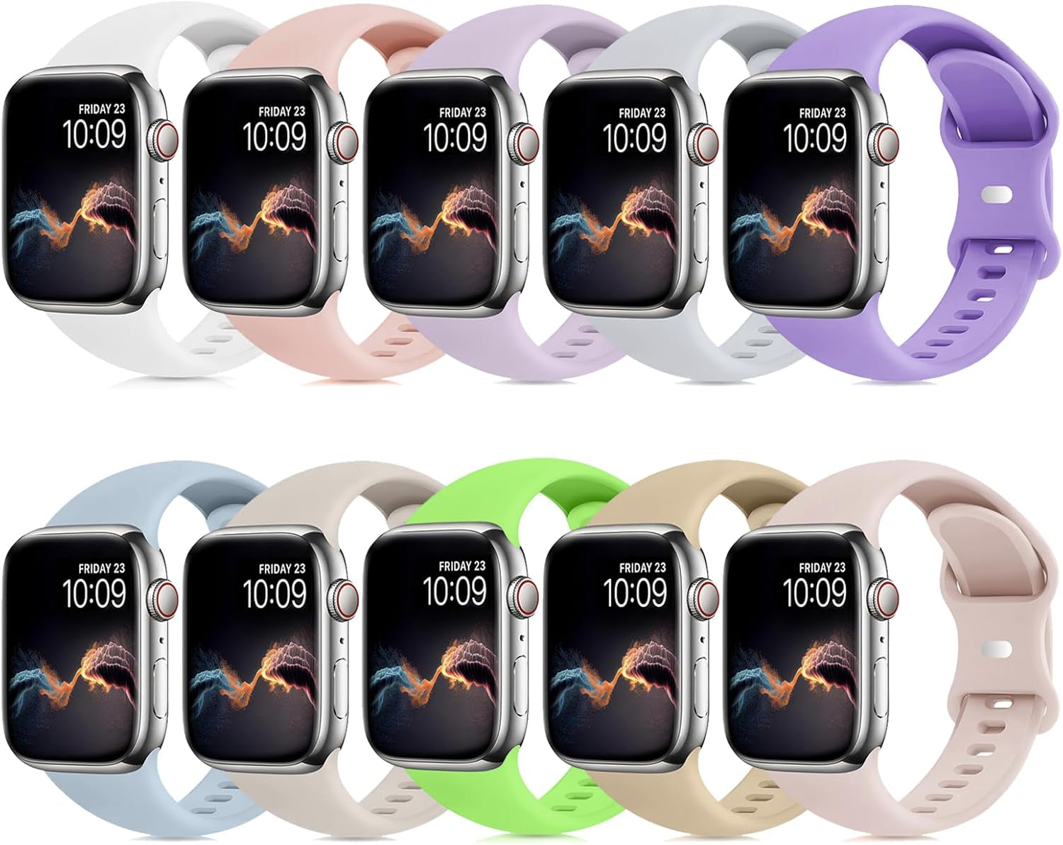 Andrea 10 Pack Sport Bands Compatible with Apple Watch Series 9 8 7 6 5 4 3 2 1 SE Ultra, 38Mm 40Mm 41Mm 42Mm 44Mm 45Mm 49Mm Iwatch Bands for Women Men, Soft Strap Waterproof Silicone Wristbands