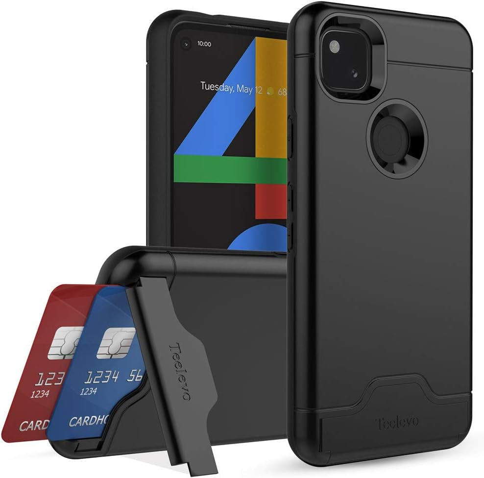 Teelevo Wallet Case for Google Pixel 4A [NOT Compatible with Pixel 4A 5G], Dual Layer Case with Card Slot Holder for Google Pixel 4A - Rose Gold  Teelevo Black  