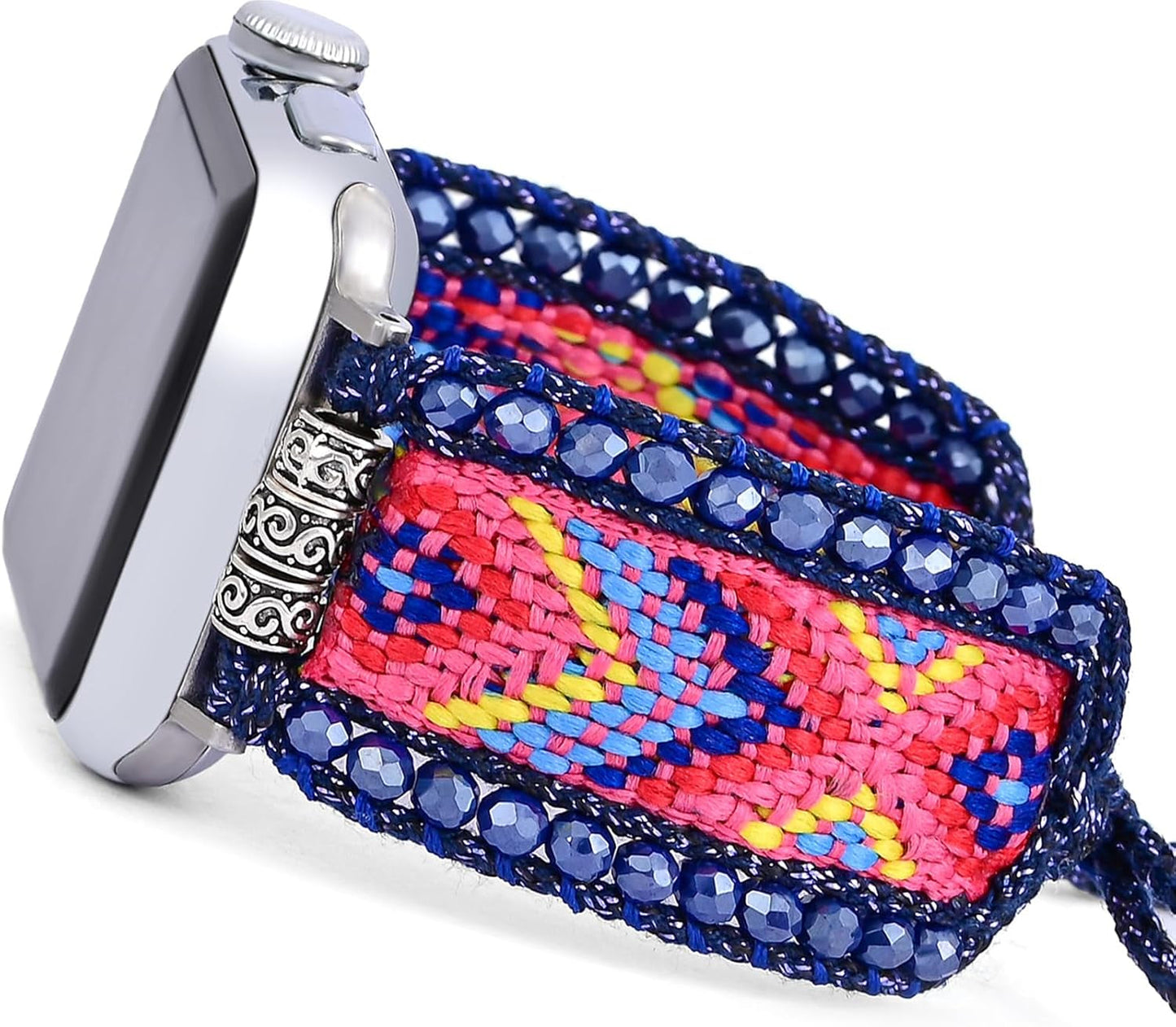 Fancy Woven Braided Nylon Band Compatible with Apple Watch Bands 40Mm 41Mm 38Mm, Retro Boho Friendship Bracelet Handmade Bohemian Beaded Adjustable Dressy Strap Wristbands for Iwatch Bands Series 9/8/7/6 5/4/3/2/SE