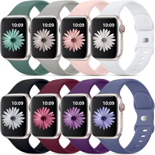 Daqin 8 Pack Sport Bands Compatible with Apple Watch Band 38Mm 40Mm 41Mm 42Mm 44Mm 45Mm 49Mm Women Men,Soft Silicone Waterproof Strap for Apple Watch Ultra/Ultra 2 Iwatch Series 9 8 7 6 5 4 3 2 1 SE