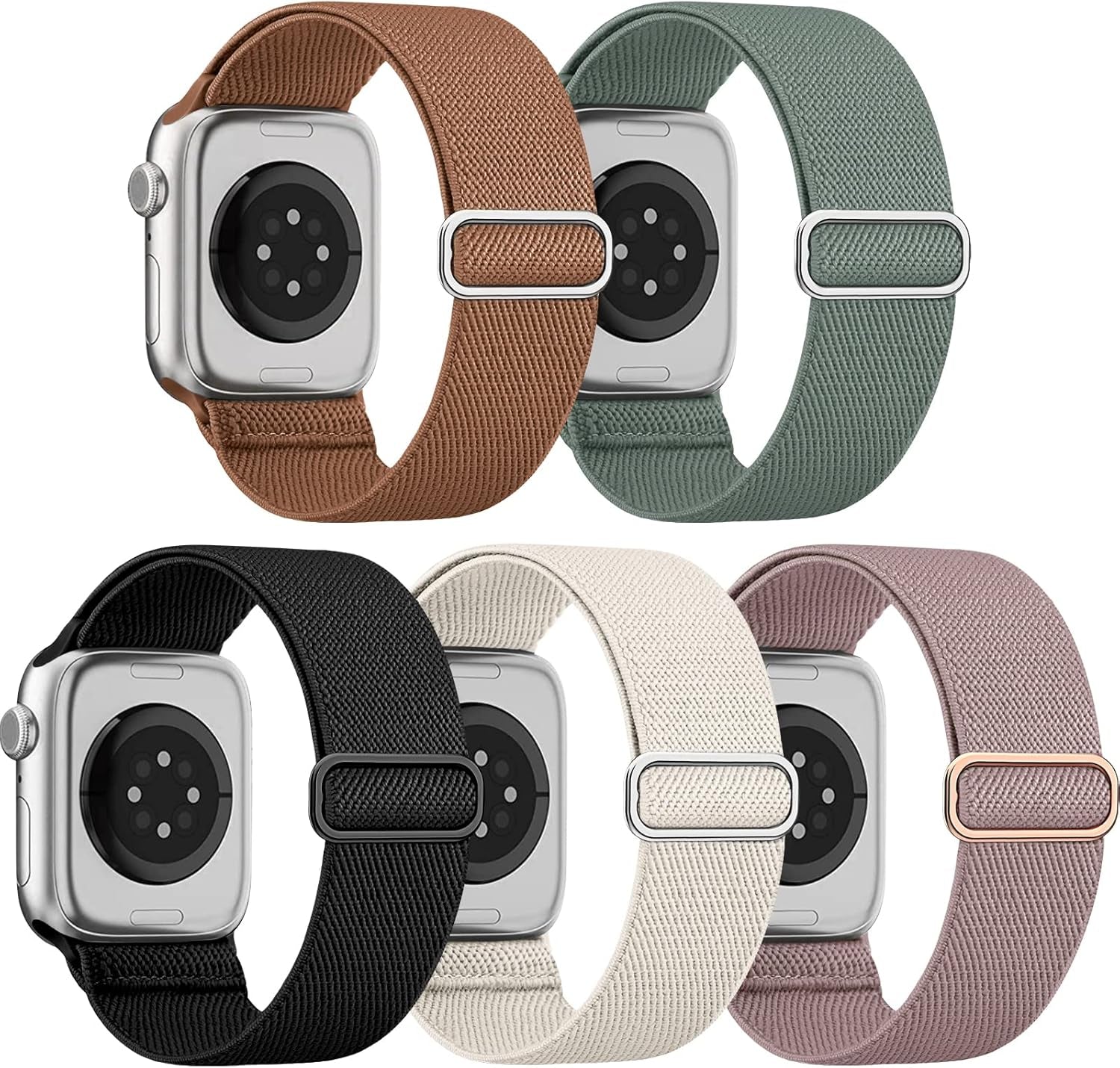EOMTAM 5 Pack Stretchy Nylon Compatible for Apple Watch Ultra 2/1 Band 38Mm 40Mm 41Mm 42Mm 44Mm 45Mm 49Mm Women Men,Elastic Cloth Sport Wristbands Solo Loop for Iwatch Series 9 8 SE 7 6 5 4 3