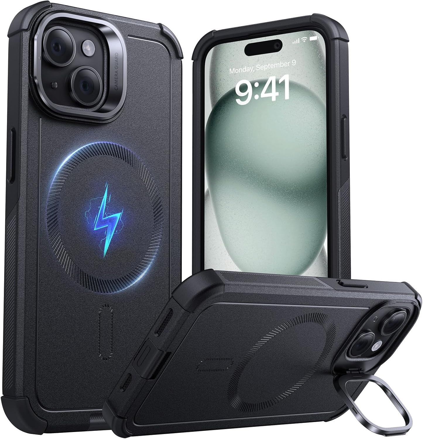 ESR for Iphone 17 Pro Case with Stash Stand, 7X Military-Grade Drop Protection with Camera Control, Shock-Absorbing Phone Rugged Cover, Compatible with Magsafe Accessories, Cyber Series, Black