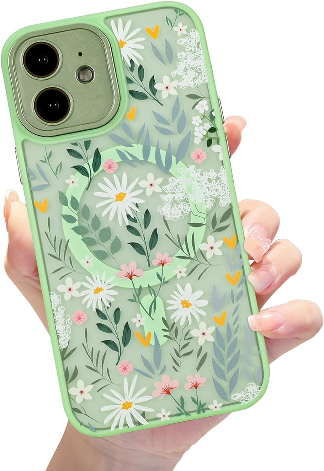 Eiyikof Compatible with Iphone 15 Pro Magnetic Matte Translucent Case [Luxury Shockproof Magsafe Case] [Cute Flower Pattern Hard Back Cover] Iphone 15 Pro Case for Women Girls-Purple Floral  Eiyikof Mint Green Iphone 12 