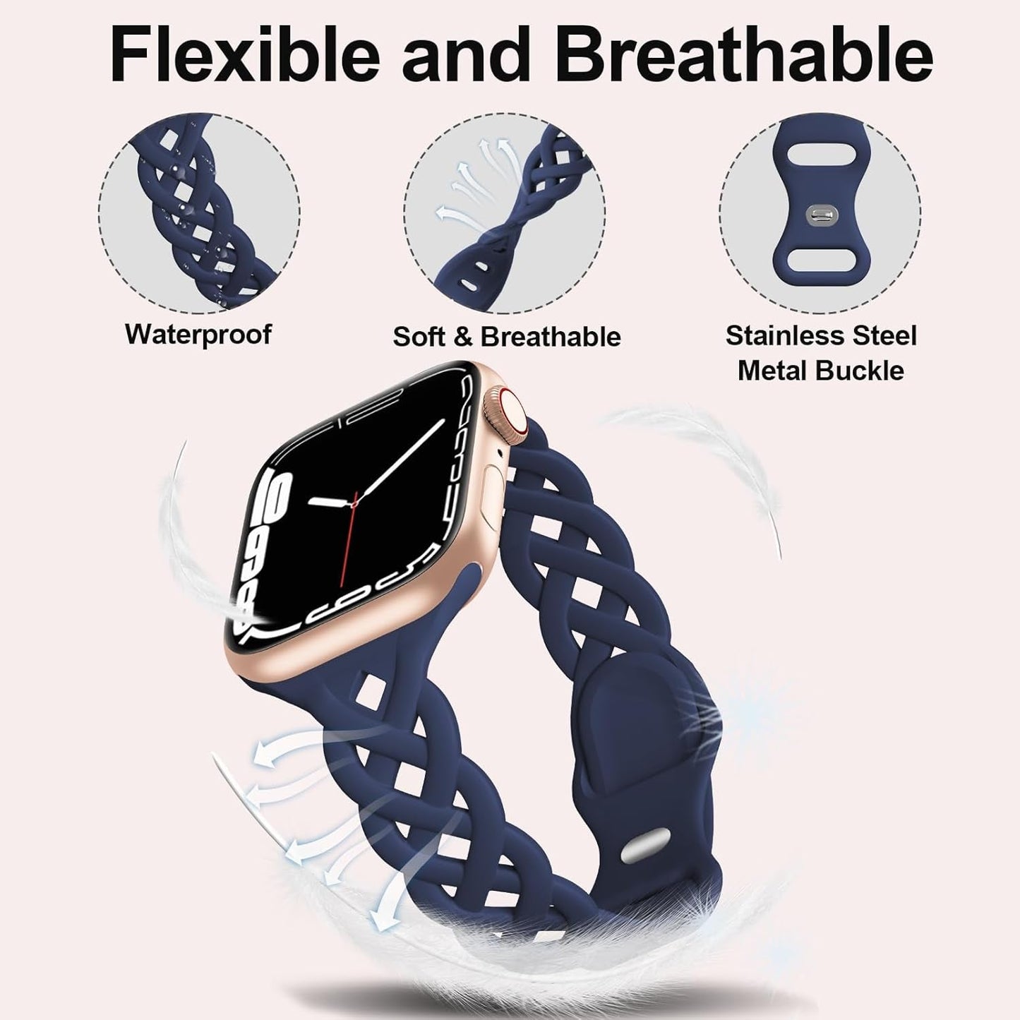 6 Pack Braided Silicone Bands Compatible with Apple Watch Band/Iwatch Bands Women 38Mm 40Mm 41Mm 44Mm 45Mm, Slim Replacement Strap Breathable Sport Wristband for Iwatch Series 9 SE 8/7/6/5/4/3/2/1
