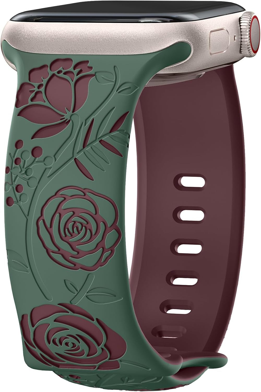Floral Engraved Band Compatible with Apple Watch Bands 40Mm 44Mm 41Mm 45Mm 49Mm 38Mm 42Mm Women,Designer Cute Flower Pattern Soft Silicone Sport Strap for Iwatch Ultra SE Series 9 8 7 6 5 4 3 2 1