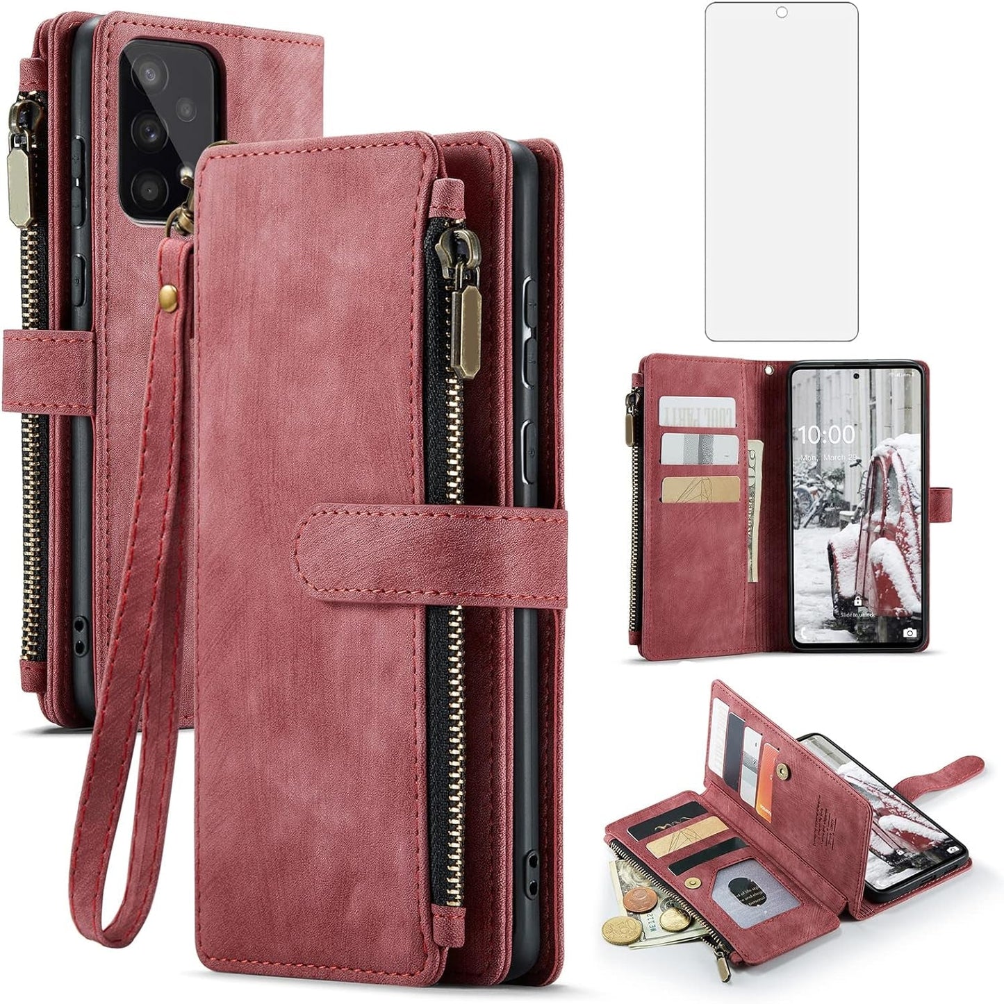 Asuwish Phone Case for Samsung Galaxy A53 5G 2022 Wallet Cover and Tempered Glass Screen Protector Leather Flip Credit Card Holder Cell Accessories Gaxaly A53 G5 Galaxies 53A SM A536U Women Men Black