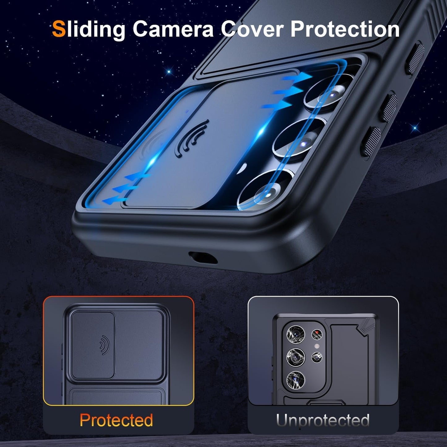 3 in 1 Magnetic for Samsung Galaxy S24 plus Case with Slide Camera Cover [2X Screen Protectors] [Mil-Grade Shockproof] Slim Phone Case for S24 plus Case 6.7" Black