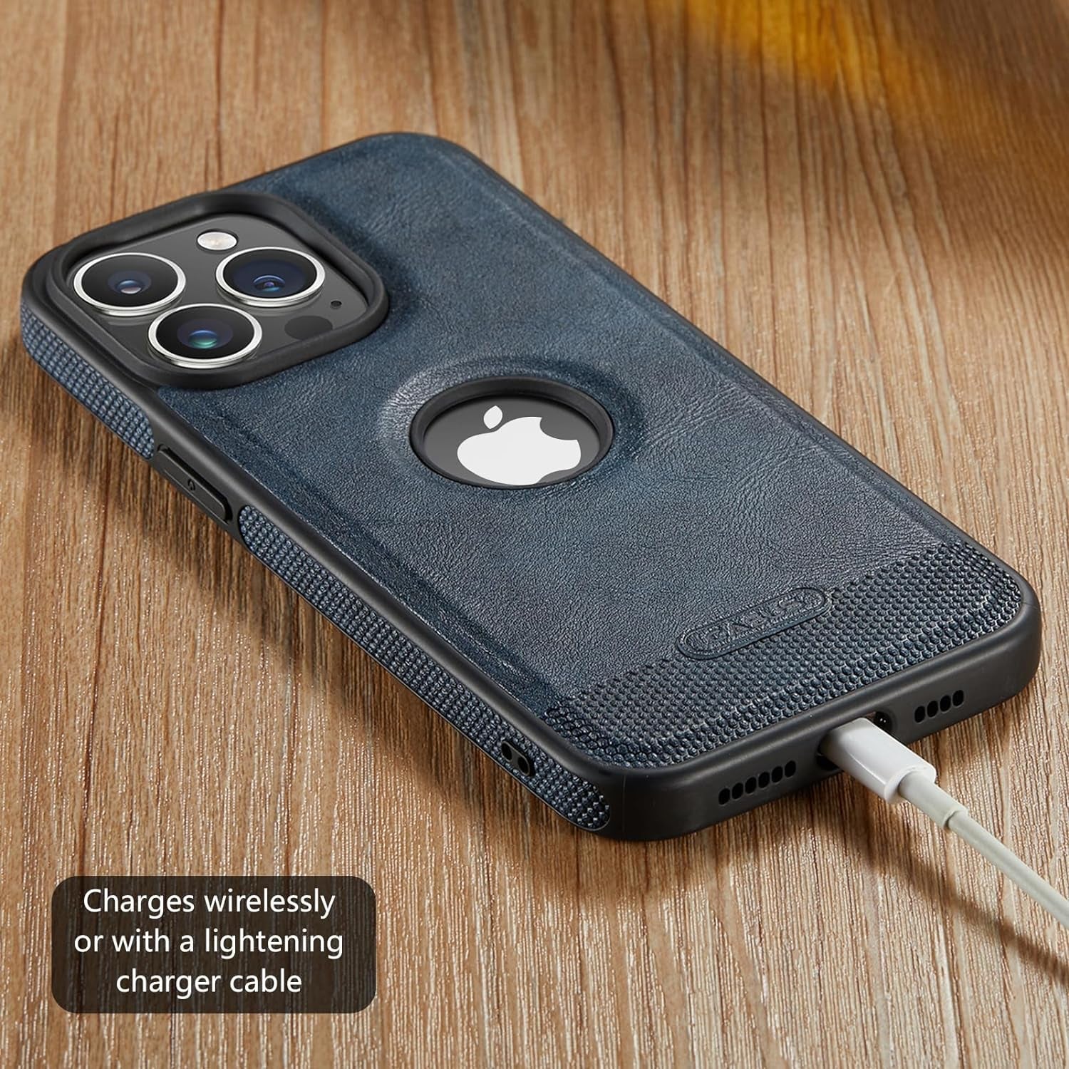 Casus Designed for Iphone 15 Pro Case Compatible with Magsafe Leather Slim Logo View Luxury Elegant Thin Cover with Tempered Glass Screen Protector (2023) 6.1" - Blue  Casus   