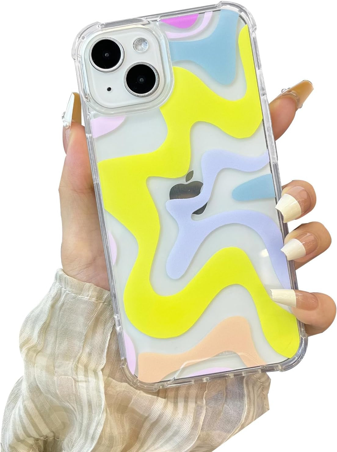 Ginkgonut Compatible with Iphone 14 Pro Case, Fashion Simple Cute Wavy Pattern Case for Women Girls Soft Tpu+Hard PC Protection Case for Iphone 14 Pro-Blue  Ginkgonut   