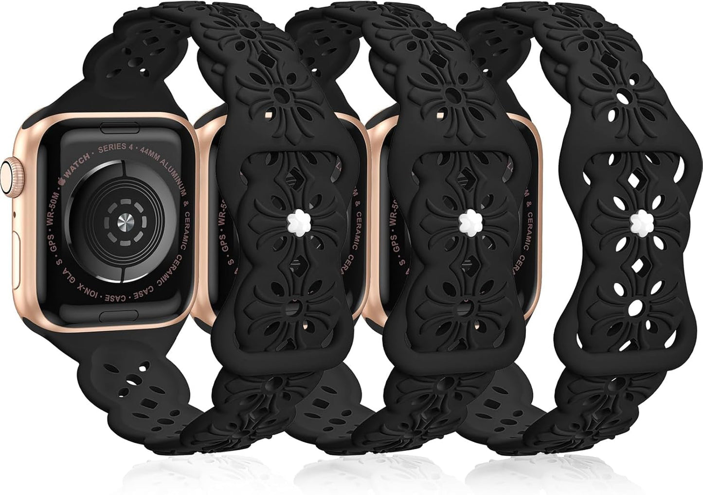 3 Pack Engraved Lace Silicone Bands Compatible with Apple Watch Band 38Mm 40Mm 41Mm 42Mm 44Mm 45Mm 49Mm Women Men, Slim Thin Hollow-Out Sport Strap for Iwatch Series 9/8/7/6/5/4/3/2/1 SE Ultra 2/1