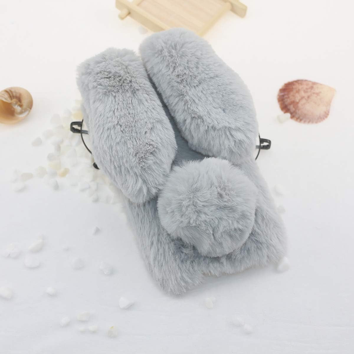 Fluffy Fur Plush Case for Pixel 5 Cute Bunny Furry Girly Cover 3D Animal Fuzzy Protective Case Faux Rabbit Cony Hair Kawaii Toy Fun Women Phone Shell for Pixel 5 Light Grey  Mikikit   