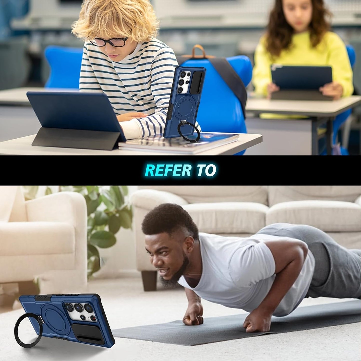 For Samsung Galaxy S21 Ultra Case Compatible with Magsafe Galaxy S21 Ultra Case Magnetic,With Screen Protector,With Magnetic Stand&Camera Cover Protection Shockproof Galaxy S21Ultra Case Blue