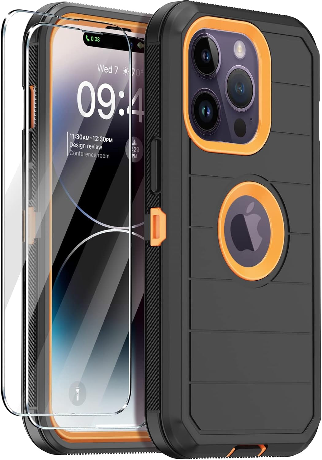 Annymall for Iphone 14 Pro Case with 2 Screen Protector, Heavy Duty Drop Protection Shockproof Full Body 3-Layer Military Rugged Durable Protective Cover for Apple Iphone 14 Pro 6.1" (Blue/Dark)  Annymall Black/Oranger  