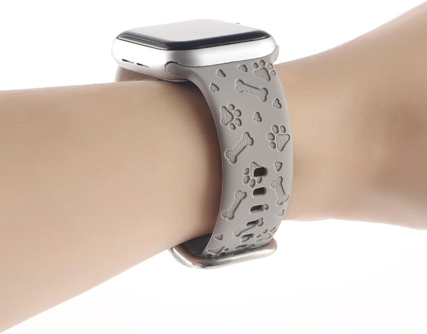 Dog Paw Engraved Silicone Band Compatible with Apple Watch 38Mm 40Mm 41Mm 42Mm 44Mm 45Mm for Women Men,Heart Shape Bone Pattern Carved Soft Silicone Sport Wristband Cute Strap for Iwatch Series SE 9 8 7 6 5 4 3 2 1