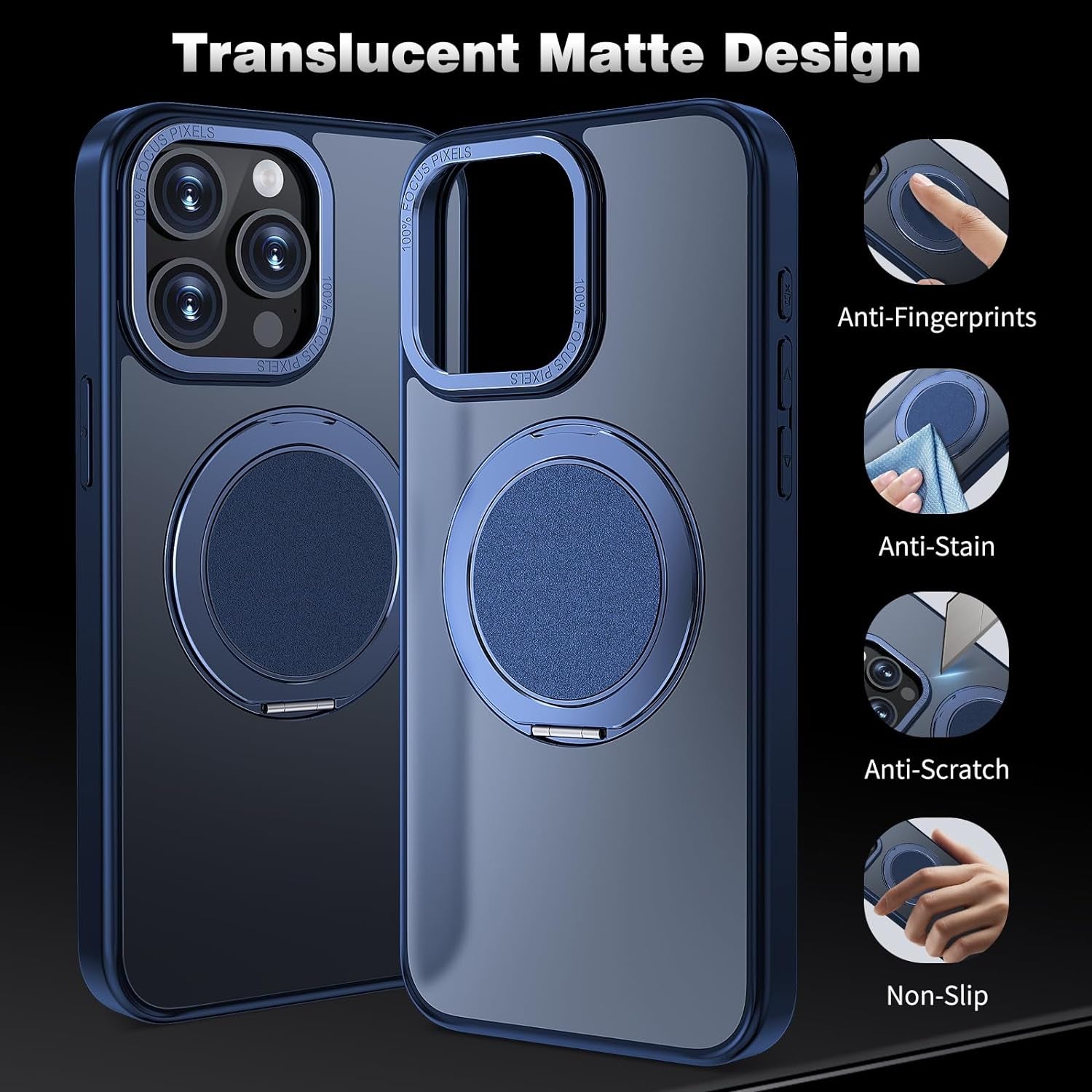 ACANDYA for Iphone 15 Pro Max Case Magnetic Ring Holder Kickstand Compatible with Magsafe Military Grade Drop Protection Heavy Duty Shockproof Men Women Cover for Iphone 15 Pro Max Translucent Blue  ACANDYA   