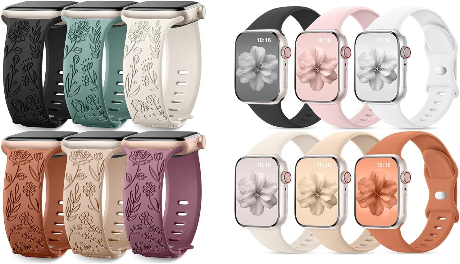 6 Pack Floral Engraved Bands & 6 Pack Sport Bands Compatible with Apple Watch Bands for Women 40Mm 41Mm 38Mm