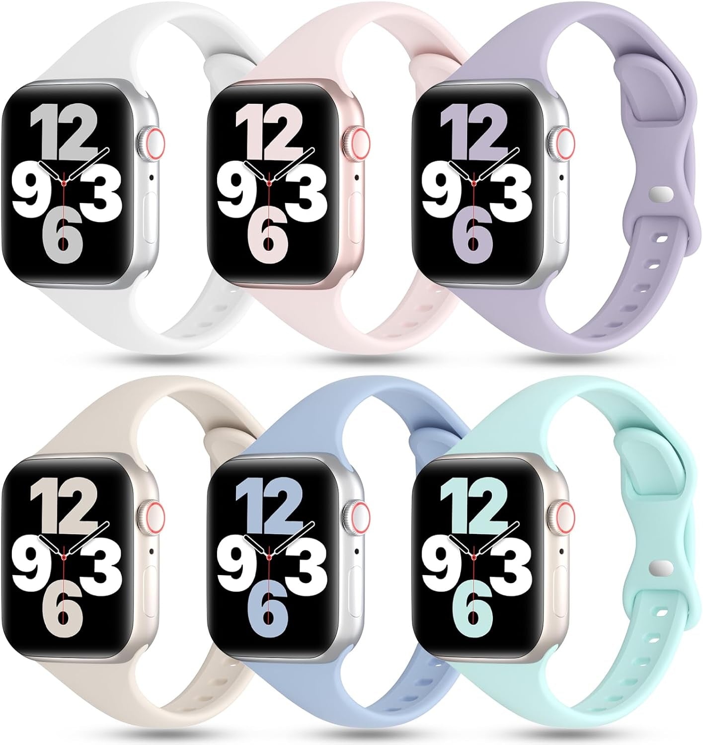 6 Pack Thin Bands Compatible with Apple Watch Band 38Mm 40Mm 41Mm 42Mm 44Mm 45Mm 49Mm Women Men, Sports Silicone Narrow Strap Slim Wristband for Iwatch Series 9 8 SE 7 6 5 4 3 2 1 Ultra