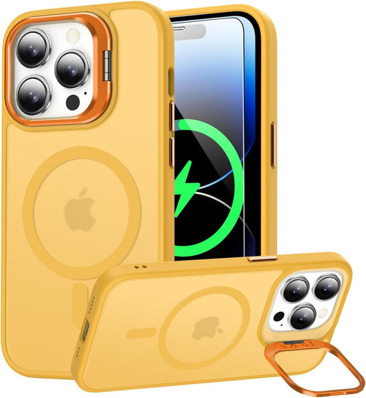 Goodon Magnetic for Iphone 14 Pro Max Case with Screen Protector, [Compatible with Magsafe] [ Built-In Metal Kickstand] Military-Grade Protection Shockproof Matte 6.7" Phone Case - Yellow  Goodon   