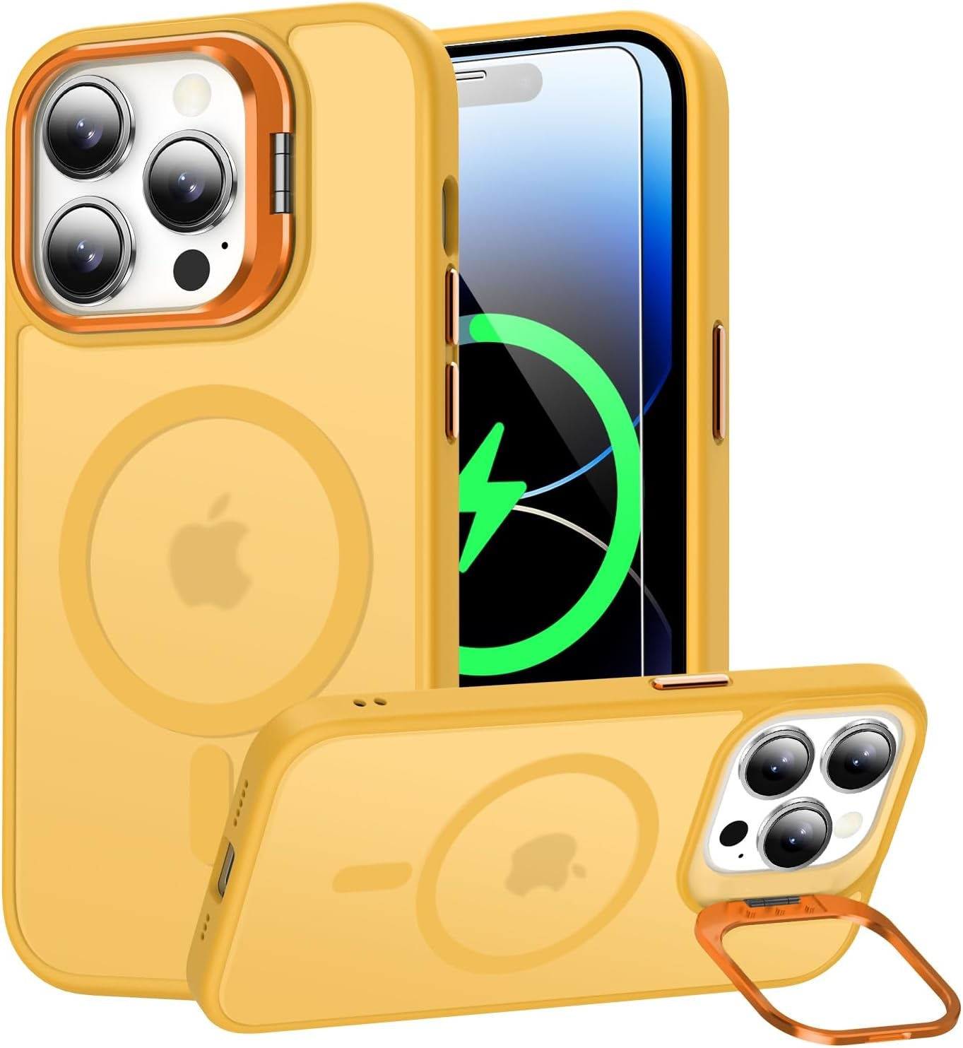Goodon Magnetic for Iphone 14 Pro Max Case with Screen Protector, [Compatible with Magsafe] [ Built-In Metal Kickstand] Military-Grade Protection Shockproof Matte 6.7" Phone Case - Yellow  Goodon Yellow Magnetic Iphone 14 Pro Max 6.7" 