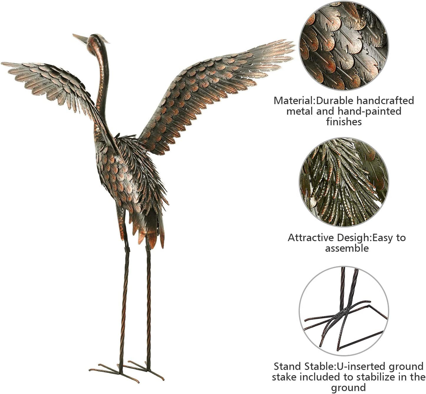 Chisheen Garden Statue Outdoor Metal Heron Crane Yard Art Sculpture for Lawn Patio Backyard Decoration,46 Inch (2-Pack)  Chisheen   
