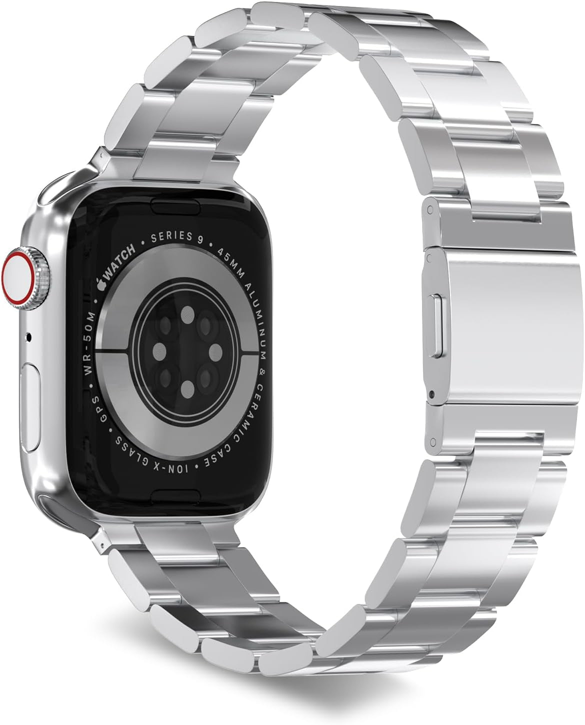 Finestone Metal Band for Apple Watch - No Tool Needed Apple Watch Stainless Steel Band Compatible with Apple Watch 41Mm 40Mm 38Mm - Magnetic Clasp Strap for Iwatch Series 9/8/7/6/5/4/3/2/1 SE Silver