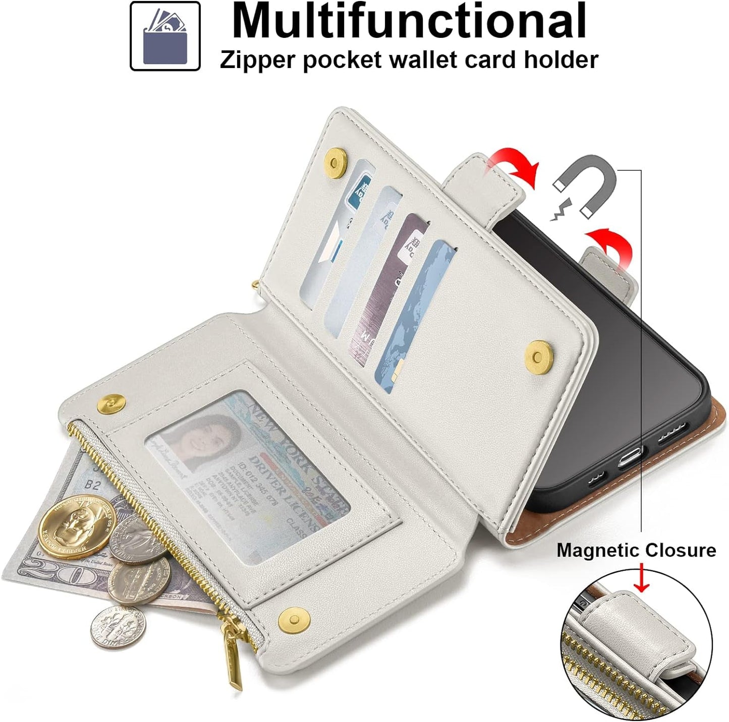 Antsturdy Samsung Galaxy A53 5G Case Wallet with Card Holder for Women Men,Galaxy A53 5G Phone Case RFID Blocking PU Leather Flip Shockproof Cover with Strap Zipper Credit Card Slots,Beige