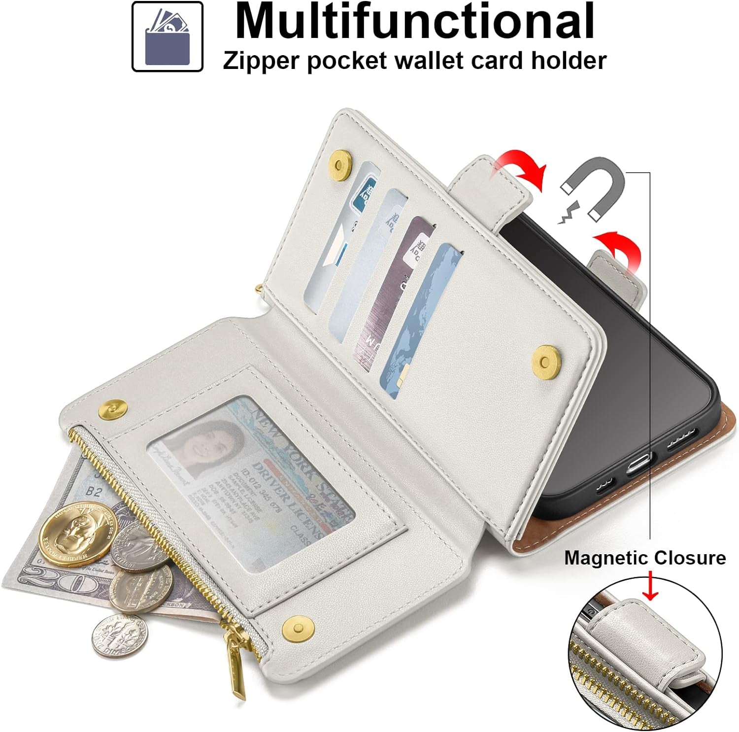 Antsturdy Samsung Galaxy A53 5G Case Wallet with Card Holder for Women Men,Galaxy A53 5G Phone Case RFID Blocking PU Leather Flip Shockproof Cover with Strap Zipper Credit Card Slots,Beige