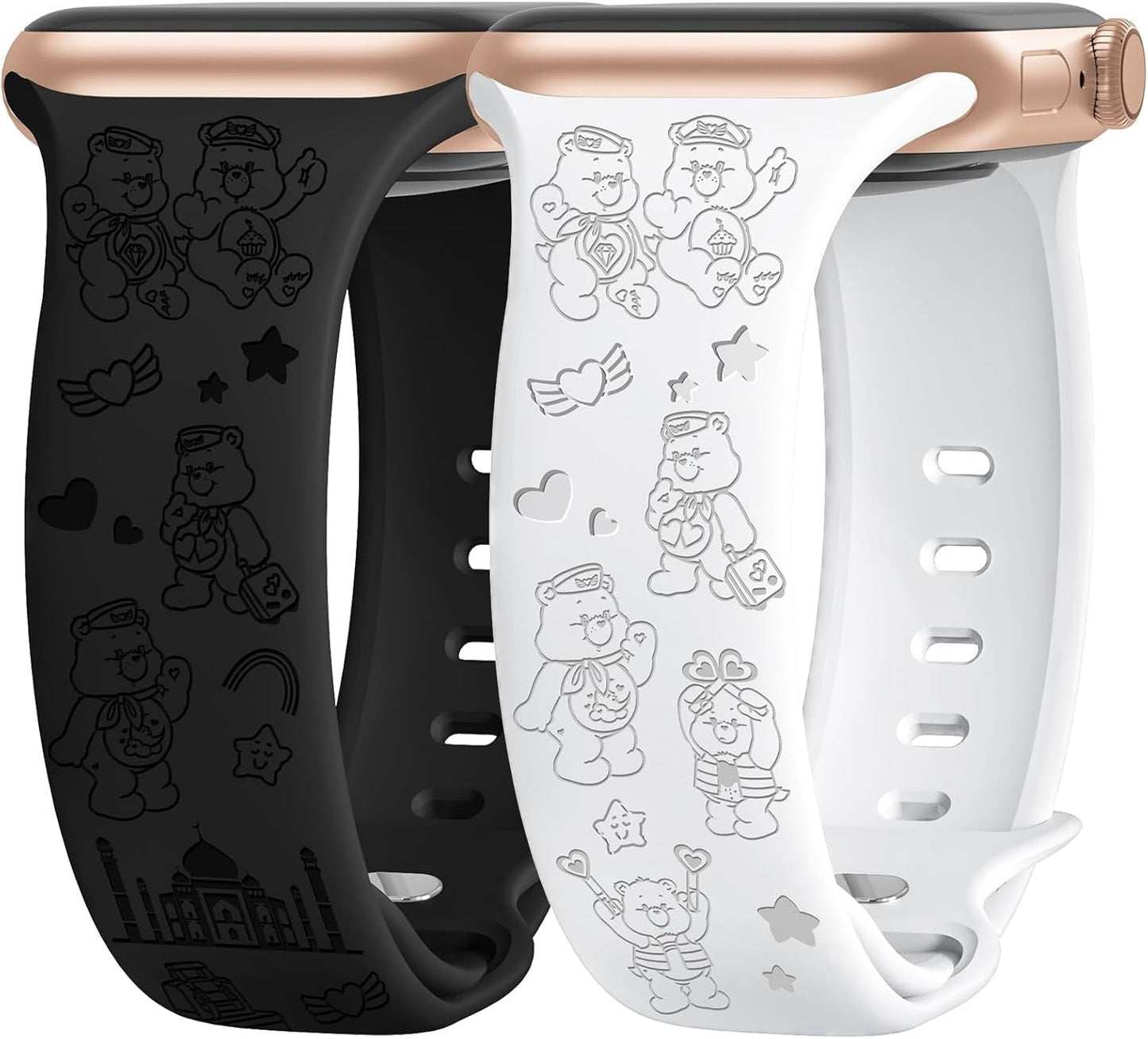 2 Packs Cute Engraved Bands Compatible with Apple Watch Bands 38Mm 40Mm 41Mm 44Mm 45Mm 42Mm 49Mm, Women Designer Soft Silicone Replacement Strap for Iwatch Series SE 9 8 7 6 5 4 3 2 1 Ultra