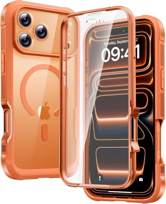 Diaclara Magnetic Designed for Iphone 17 Pro Max Case Full Body Bumper,[Compatible with Magsafe] Military Drop Proof Cover with Built-In Touch Sensitive Anti-Scratch Screen Protector,Orange