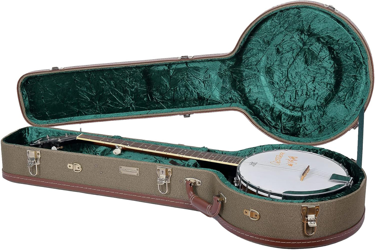 Crossrock Hard-Shell Wood Case for Les Paul Electric Guitars with Removable Shoulder Straps-Tweed(Crw700Ltw)  Crossrock Green 5-String Banjo 
