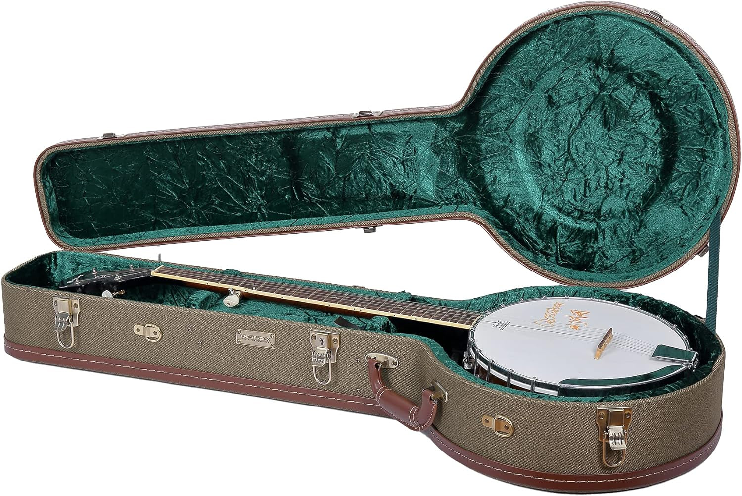Crossrock Hard-Shell Wood Case for Les Paul Electric Guitars with Removable Shoulder Straps-Tweed(Crw700Ltw)  Crossrock Green 5-String Banjo 