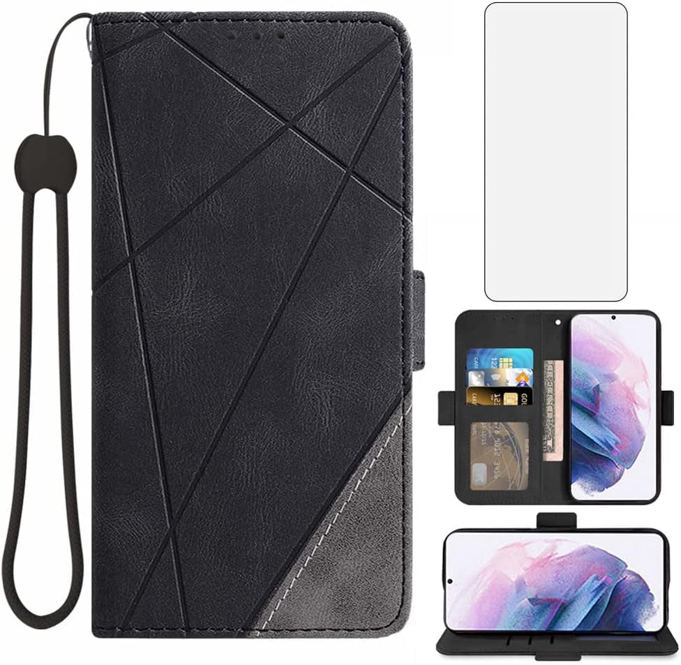 Asuwish Compatible with Samsung Galaxy S22 plus S22+ 5G Wallet Case Tempered Glass Screen Protector Leather Flip Card Holder Stand Cell Accessories Phone Cover for S22+5G S22Plus 22S + S 22 22+ Brown