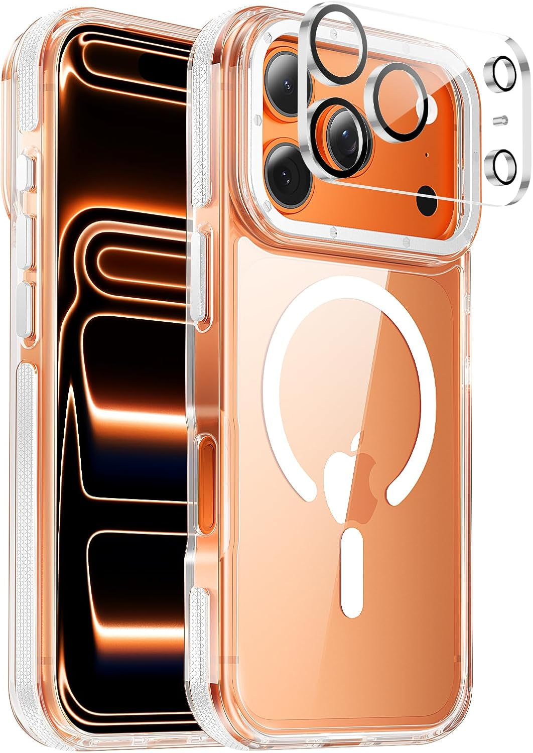 For Iphone 17 Pro Max Case with Camera Lens Protector[10Ft Military-Grade Protection] Compatible with Fit Magsafe Shockproof Slim Thin Cover Case for Iphone 17 Pro Max 6.9 Inch, Orange Bumper