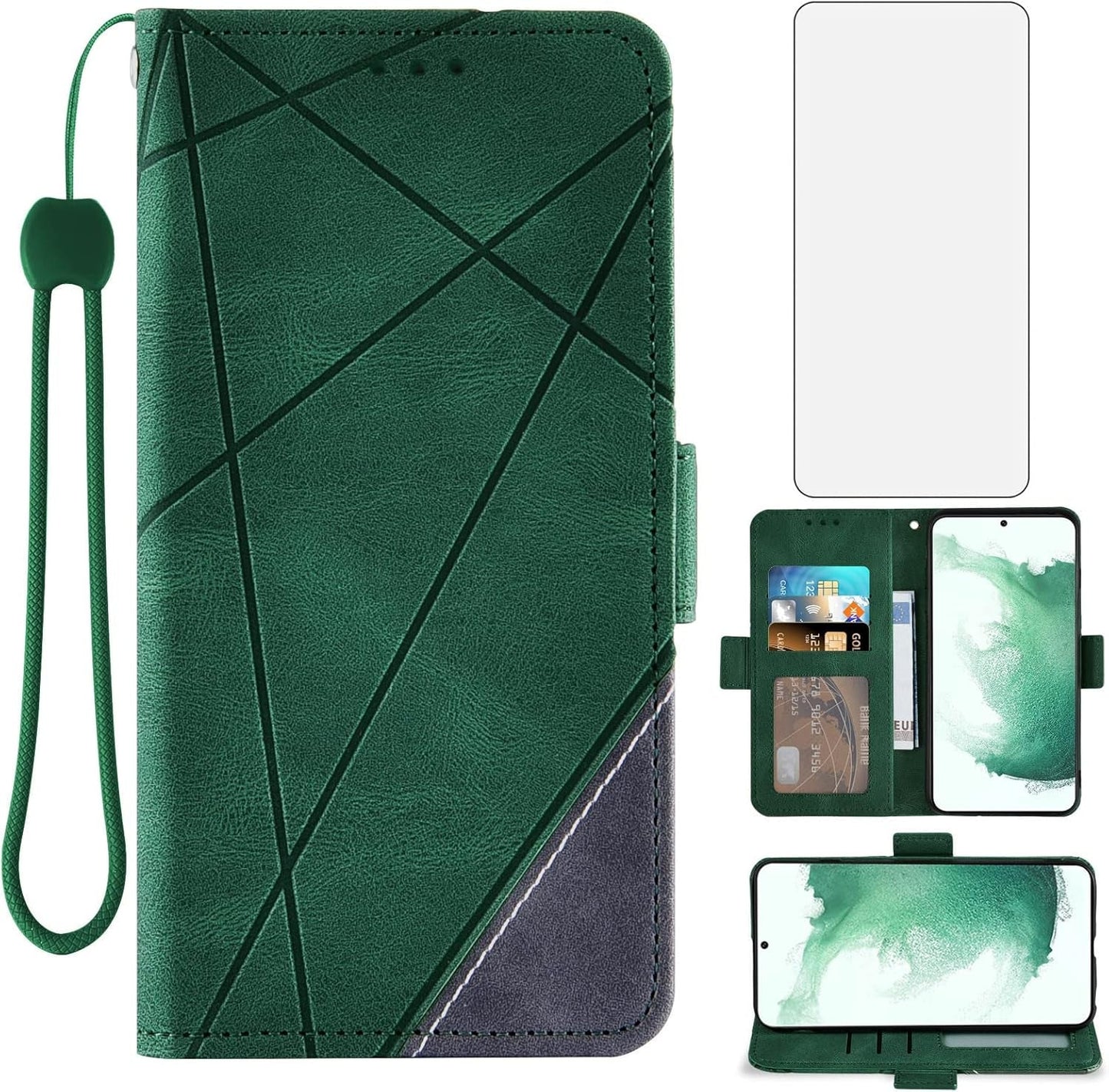 Asuwish Compatible with Samsung Galaxy S22 plus S22+ 5G Wallet Case Tempered Glass Screen Protector Leather Flip Card Holder Stand Cell Accessories Phone Cover for S22+5G S22Plus 22S + S 22 22+ Brown