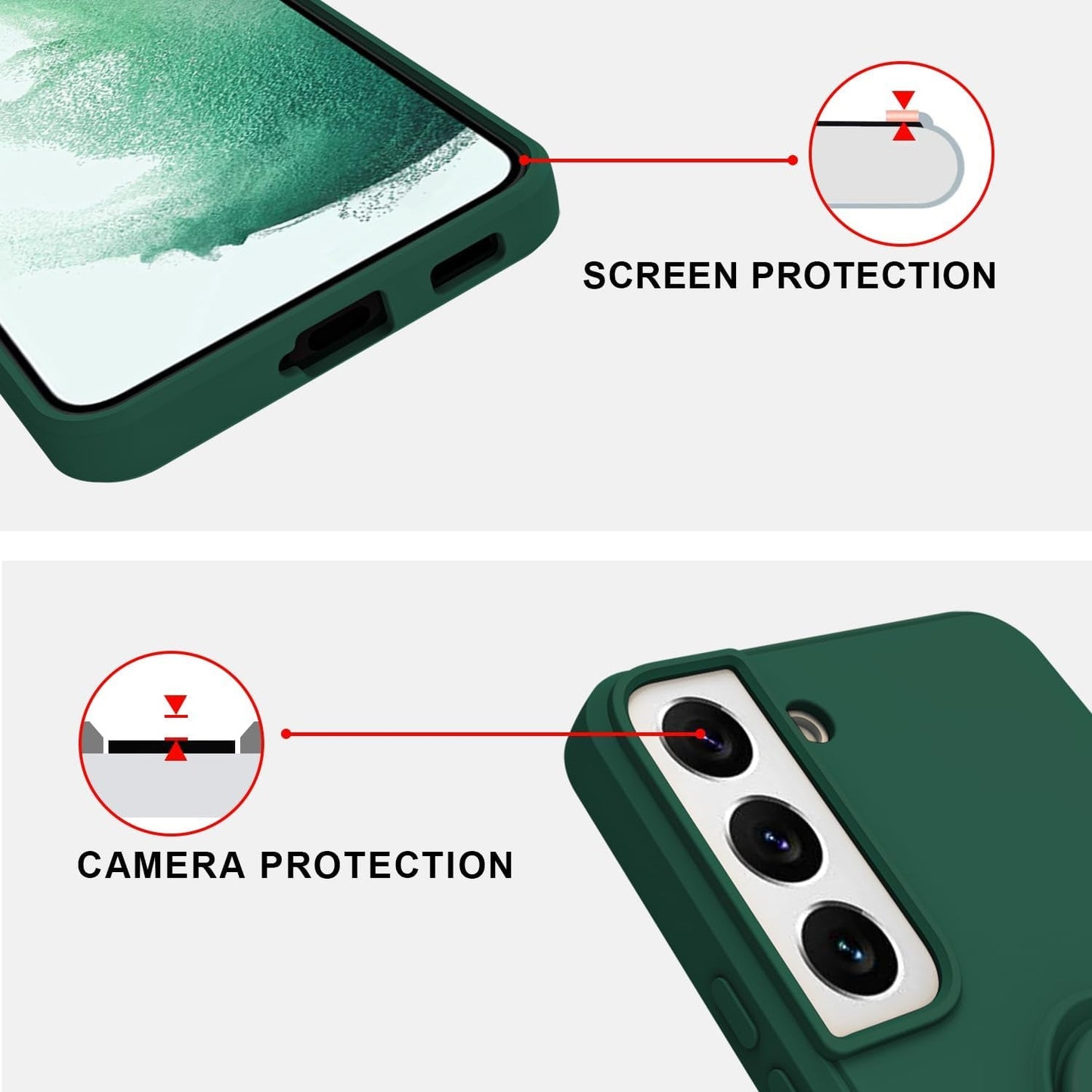 For Samsung Galaxy S22 plus Case with Magnetic Ring Holder [Premium Soft Liquid Silicone & Anti-Scratch Microfiber Liner] Slim Kickstand Protective Phone Case for Galaxy S22+ Dark Green